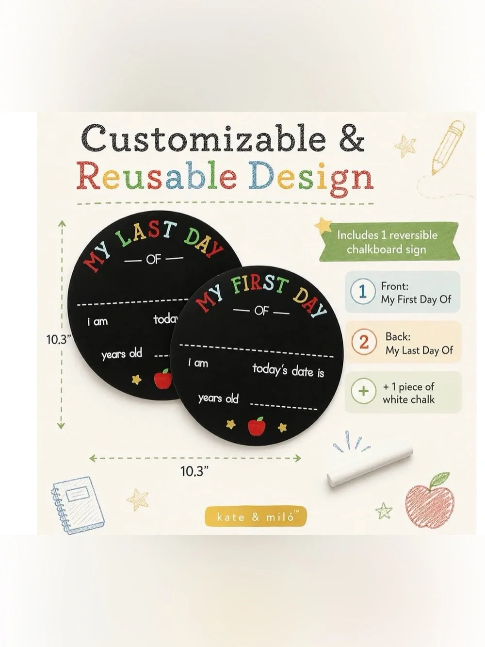 Round First and Last Day of School Chalkboard Sign Back to School Reusable Sign